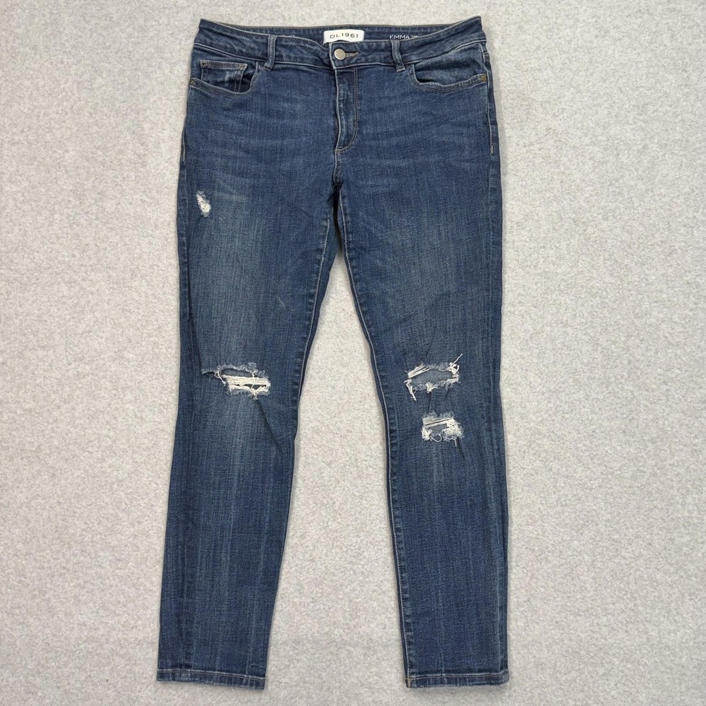 DL1961 Jeans Womens 31 Blue Emma Power Legging Pima Mid Rise Distressed 34x28